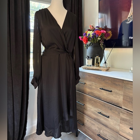 Express Dresses & Skirts - Express Satin Black Wrap Dress